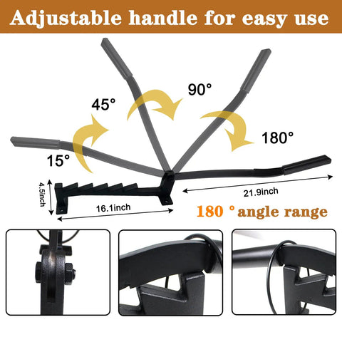Adjustable handle of wall mount firewood splitter for indoor and outdoor use, easy kindling maker shown in various angles.