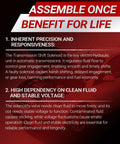 Informational text about transmission shift solenoid benefits, highlighting precision, responsiveness, and fluid/voltage dependency.