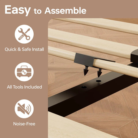 Built Different Twin Xl Wood Bed Frame With Solid Rubberwood Platform Base, easy assembly features with tools included.