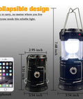 Two Pack Collapsible Camping Lantern With Solar USB Rechargeable Portable Waterproof LED Light next to smartphone for scale.