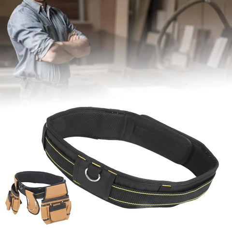 Pro Level Utility Tool Belt For Tradesmen And Carpenters Crafted From Tough 1200D Oxford Fabric With Quick Release Buckles in black and tan.