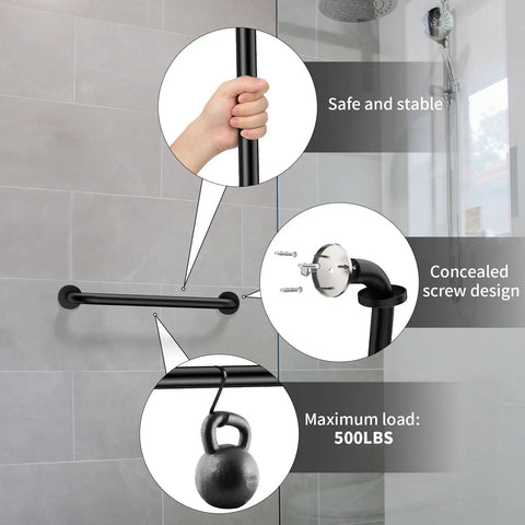 2 Pack 16 Inch Matte Black Shower Grab Bar Stainless Steel Wall Mount Safety Hand Rail For Handicap And Elderly Support Injury Prevention Concealed Screw Design Sure Grip Rust Resistant 500 Lb Capacity