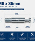 10 Pcs 35mm Cam Bolts for Furniture Assembly and Repair M6 Cam Connector Bolts for Cabinets Drawers Wardrobes and Tables