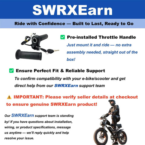 Full Twist Throttle For Q20 And Q20 Pro Lite Ebikes 3 Pin Universal Waterproof Throttle With 2 Keys, handle and packaging