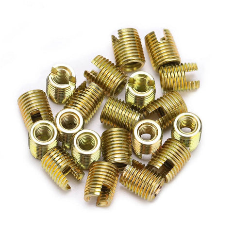 Heavy Duty 20 Piece Self Tapping Thread Inserts With Inner M12 1.75 And Outer M16 1.5 Made From Tough 302 Carbon Steel in a pack.