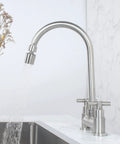 2 Hole 4 Inch Deck Mount Bar Prep Faucet With Brushed Nickel Finish, 2 Handle Commercial Kitchen Utility Sink Faucet In Stainless Steel