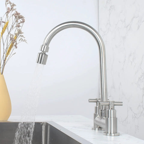 2 Hole 4 Inch Deck Mount Bar Prep Faucet With Brushed Nickel Finish, 2 Handle Commercial Kitchen Utility Sink Faucet In Stainless Steel