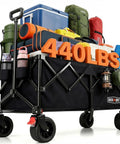 46.6 Inch Heavy Duty Collapsible Wagon Cart With 440 Lb Capacity And Beefy All Terrain Wheels Foldable Beach Wagon loaded with camping gear