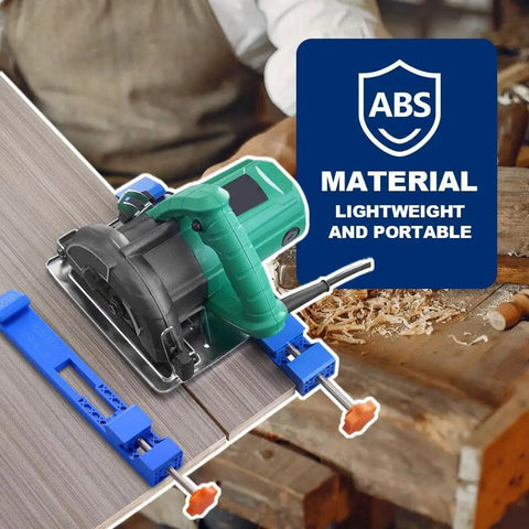 Slick Adjustable Cutting Machine Base Guide With Dead On Circular Saw Milling Positioning Clamp positioned on wood for accurate cuts.