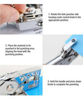Demonstration of Heavy Duty Single Hole Puncher For Office And School Paper Craft Work Handheld Metal Eyelet Grommet Punch Tool with 5mm Punch Diameter and 30 Sheets Capacity Built To Last With A Cr Plated Finish Workhorse in use