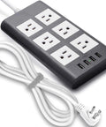 Flat Plug Power Strip Workhorse With 6 Outlets And 4 USB Ports 10 Ft Extension Cord 1875W shown with coiled cord