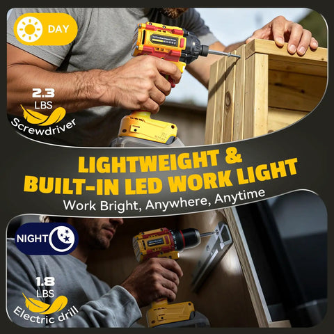 Cordless Brushless Drill And Impact Driver Combo Kit For 20V Battery Tool Only High Torque Power Tool Set in use during day and night