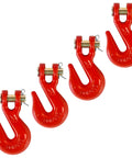 Four Pack One Quarter Inch Clevis Grab Hooks G70 Heavy Duty Forged Steel Red Powder Coated For One Quarter Inch Chain On Truck Trailer Flatbed Tow