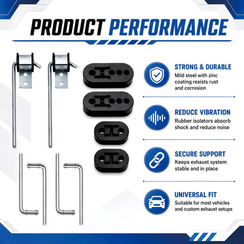 Premium 10pcs Exhaust Hanger Rod Set With Double Length Muffler Brackets For Custom Repair And Car Tuning Projects Ensuring Secure Mounts, mild steel rods and rubber isolators
