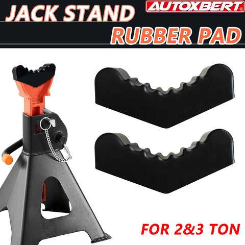 Autoxbert 6-ton jack stand with orange top and two black rubber pad inserts for frame rail lifting