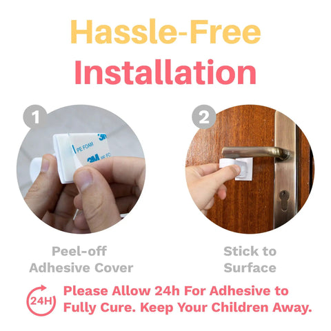 Application of Child Proof Door Lever Lock Pack With 3M Adhesive Universal Fit No Drill Minimalist Design Easy Install