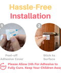 Step-by-step installation of 4 Pack Child Proof Door Lever Locks with 3M Adhesive No Drilling Easy Install Minimalist Door Handle Lock.