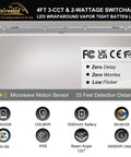 4Ft Led Vapor Tight Emergency Light With Battery Backup Tri Level Microwave Motion Sensor Dimmable Shop Light IP65 Waterproof Industrial Stairwell Fixture Built Different, detailed specifications and features.