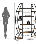 Industrial Oval Etagere Bookshelf With Triple Wide Design And Five Tiers Boss Black Iron Pipe Frame And Wood Shelves dimensions