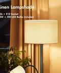 Cozy Living Room Floor Lamp With Linen Shade Tall Reading Light Black Matte Pole Lamp With 12W LED Bulb 3 Way Rotary Switch