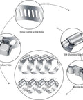20Pcs Adjustable Stainless Steel Hose Clamps Assortment Kit For One Quarter Inch To Two Inch Clamps 6 To 51 Mm Worm Gear Pipe Clips