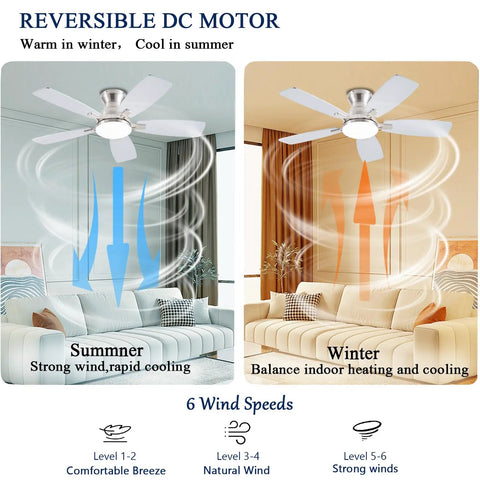 Low Profile 42 Inch Ceiling Fan With Lights And Remote Control App Compatible Flush Mount DC Reversible Motor illustration