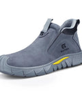 Grey Mid Cut Welding Safety Boots With Steel Toe For Men, Slip On Work Shoes Built Tough For Welders, Indestructible Steel Toe Boots With Premium Suede Upper, ANSI ASTM Certified, Ideal For Construction And Industrial Use