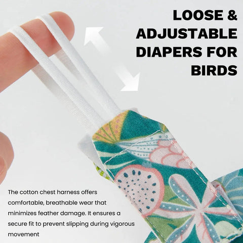 Reusable Bird Diaper Flight Suit With Adjustable Straps For Cockatiels Parrots And Macaws leakproof lining close-up floral design