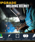 Welder using Auto Darkening Welding Helmet With Ultra Wide Viewing Lens 3.94 by 3.66 Inches, 4 Arc Sensors, Solar Battery Powered