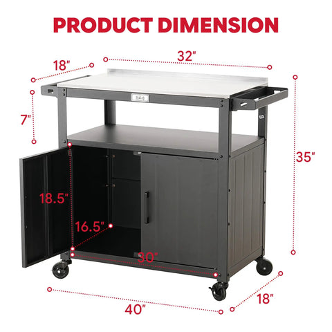 Outdoor Grill Cart With Stainless Steel Tabletop And Storage Cabinet Movable Kitchen Island On Wheels For BBQ Prep Durable