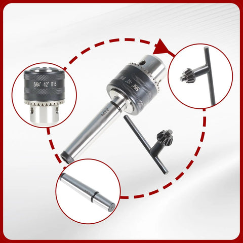 Mini Metal Lathe Drill Chuck With MT2 Arbor, Five Sixty Fourth Inch To One Half Inch Clamping Range, Durable Steel Chuck shown