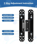 3-way adjustment instructions for Heavy Hitter Hidden Door Hinges 2 Pack, 6 Inch concealed pivot hardware.