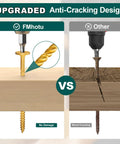 Comparison of Heavy Duty Structural Lag Screws One Quarter X Four Inch Carbon Steel Wood Fasteners showing anti-cracking design.