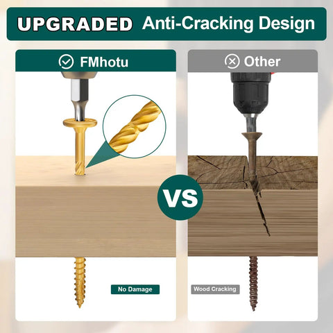 Comparison of Heavy Duty Structural Lag Screws One Quarter X Four Inch Carbon Steel Wood Fasteners showing anti-cracking design.