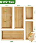 Game Changing Bamboo Drawer Organizer Set Featuring Adjustable Dividers To Keep Vanity Makeup Kitchen Cutlery Office Essentials And Crafting Gear Neatly Sorted, showcasing product dimensions.