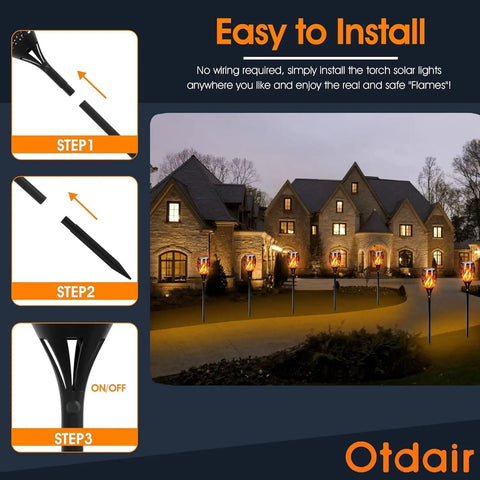 Outdoor Solar Torch Lights 96 LED Lit Dancing Flame 43 Inch Tall Waterproof Pathway Yard Garden Lamps installation steps