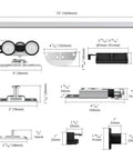 Components of 72 Inch Aluminum Bifold Closet Door Hardware Kit for Four Doors, BiFold Barn Door Track Top Mounted shown with dimensions.