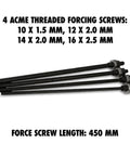 Set of 4 ACME threaded forcing screws for 20 Cup Bushing Removal Tool Kit for Suspension and Wheel Bearing Service.