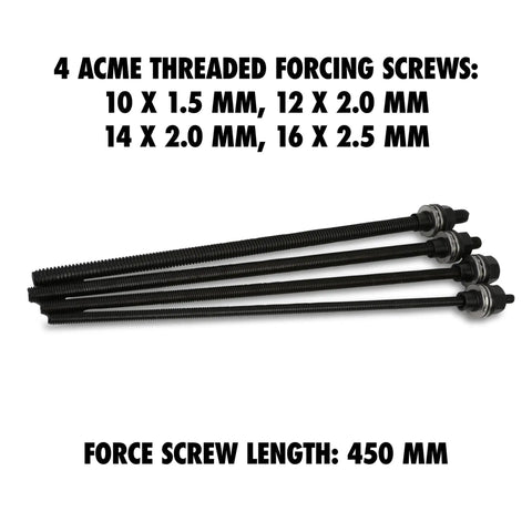 Set of 4 ACME threaded forcing screws for 20 Cup Bushing Removal Tool Kit for Suspension and Wheel Bearing Service.