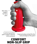 Close-up of ergonomic grip tricep rope attachment showing non-slip red handle and wrist support for cable machines.