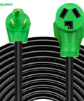 Heavy Duty 25ft 30 Amp Dryer Extension Cord 3 Prong NEMA 10-30P to 10-30R black cable with green plugs, coiled