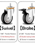 Heavy Duty Caster Wheels With Brakes For Furniture, Workbench And Cart; PU swivel and brake casters with double ball bearings.