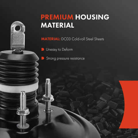 Premium housing material of vacuum brake booster showing DC03 cold-roll steel sheets for Acura MDX Honda Pilot Ridgeline.