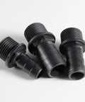Three Size Nozzle Kit For Fountain Pump Replacement Adapters For Aquarium Fish Tank And Pond Durable ABS Plastic Weatherproof Leak Free Threaded Connection For A Tight Stable Fit, shown in black with threaded ends, three different sizes