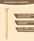 Natural Bamboo Golf Tees 200 Pack With 2-3/4 Inch And 3-1/4 Inch Sizes Available Reduce Friction And Side Spin For Longer Straighter Drives Premium Tees showing durability and stability