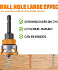 Front view of a 4-piece countersink drill bit set with adjustable depth stop and L-shaped wrench for woodworking