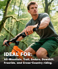 Cyclist using Upgraded Ergonomic Bike Bar Ends Extension For 21.5 To 22.2 Mm Handlebars in forest setting