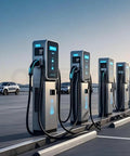Hella Dependable 1000VDC 10A DC Contactor With Aux Contact Epoxy Sealed For EV Solar And Industrial Systems 12V 24V 48V Coil Options UL Certified charging stations lined up in a modern setting.