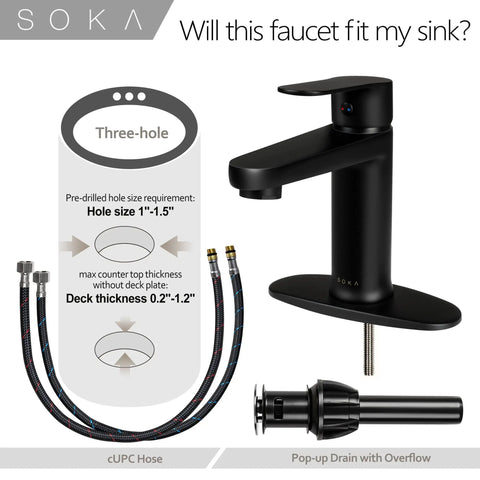 Brass Matte Black Bathroom Faucet With No Fuss Pop Up Drain And Deck Plate For 1 Or 3 Hole Install Single Handle RV Style Built Tough Durable Lead Free Brass With Ceramic Disc Cartridge Rust Resistant Modern Bath Fixture