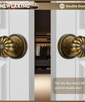 Antique Brass Dummy Door Knob Set for Closet and Pantry Non Turning Interior Door Handles Vintage No Lock Pull Knob for Double Doors Super Easy Install Two Pack
